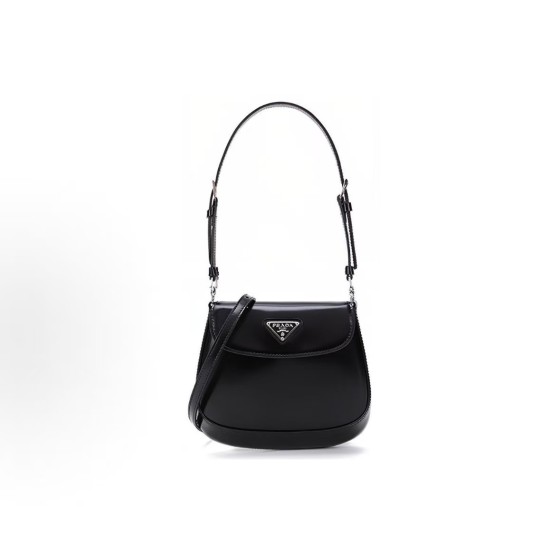 PRADA Cleo glossy magnetic clasp underarm bag, single-shoulder bag, mini women\'s black